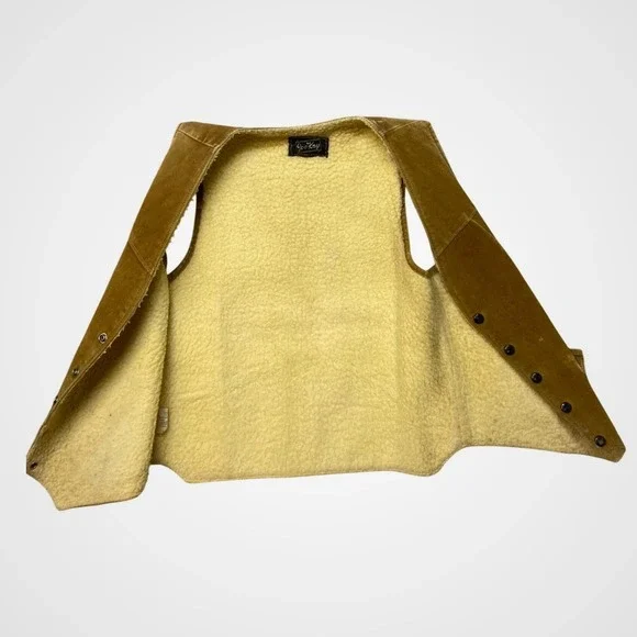 Vintage Goo-Kay Tan Leather Western Vest Sherpa Lined Snap Front Mens Medium - Picture 4 of 7